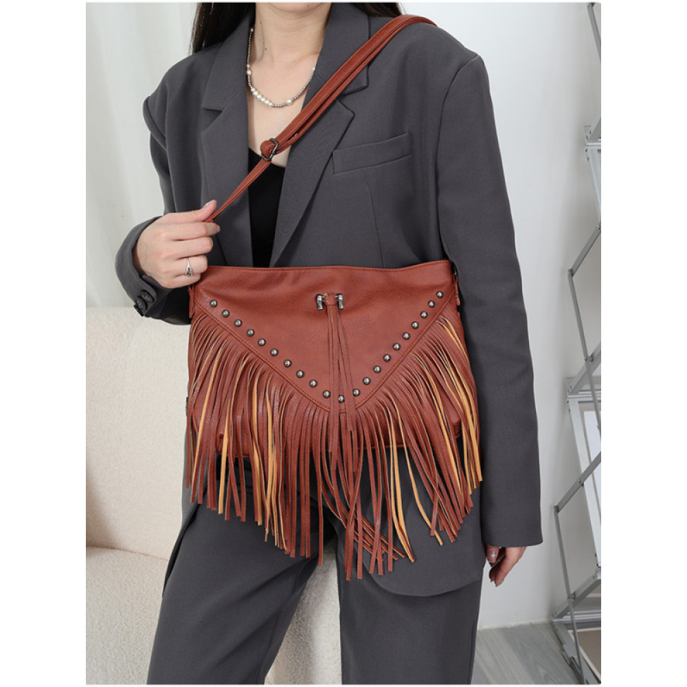 Soft Leather Studded Sringed Shoulder Bag
