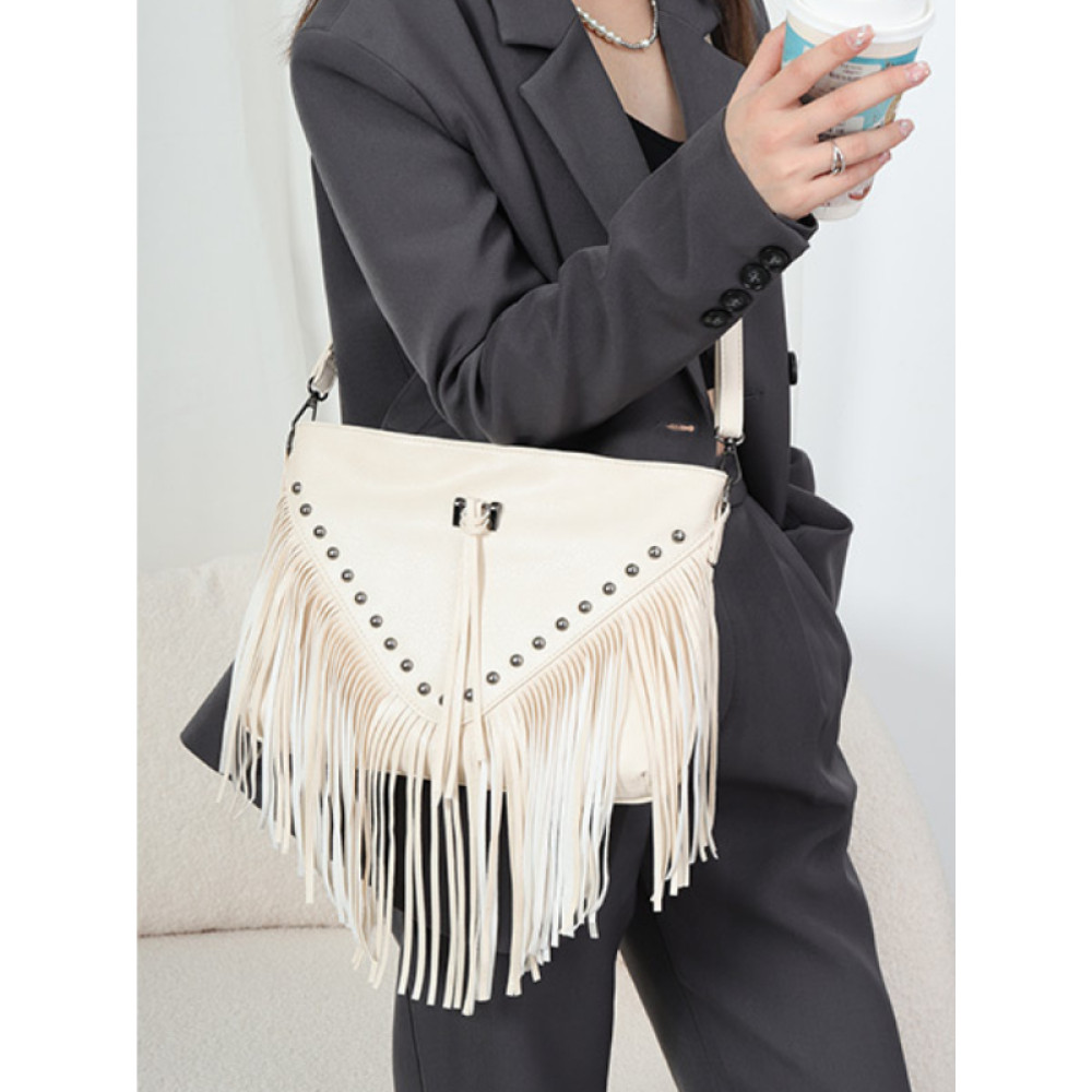 Soft Leather Studded Sringed Shoulder Bag