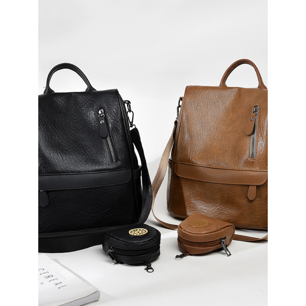 Soft Leather Utility Backpack/Crossbody Bag