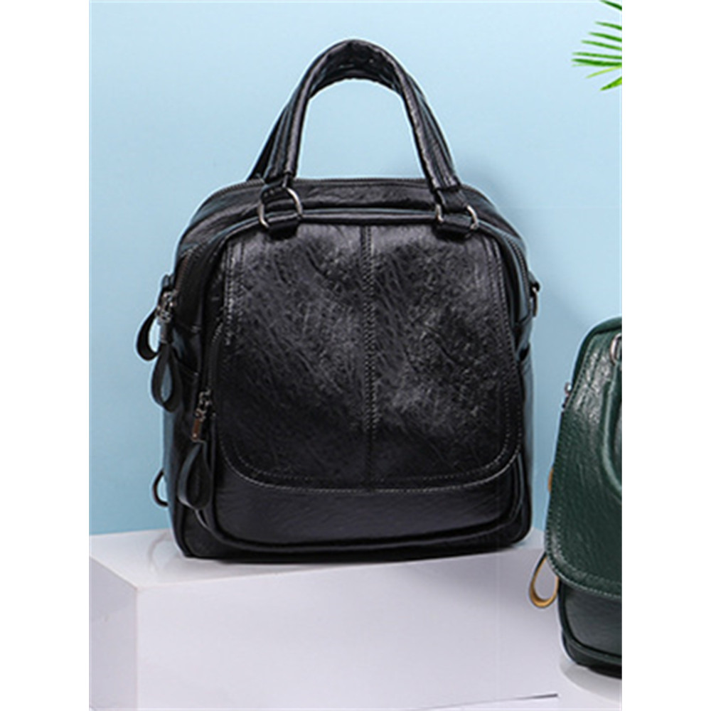 Soft Leather Utility Backpack Crossbody Bag