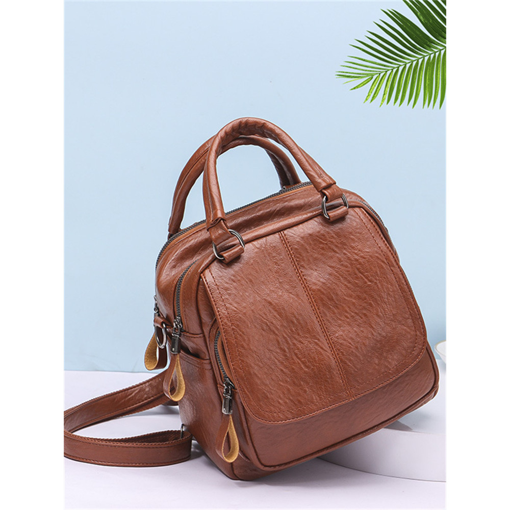 Soft Leather Utility Backpack Crossbody Bag