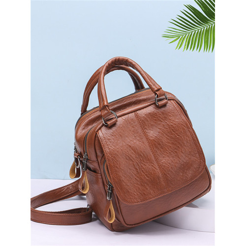 Soft Leather Utility Backpack Crossbody Bag