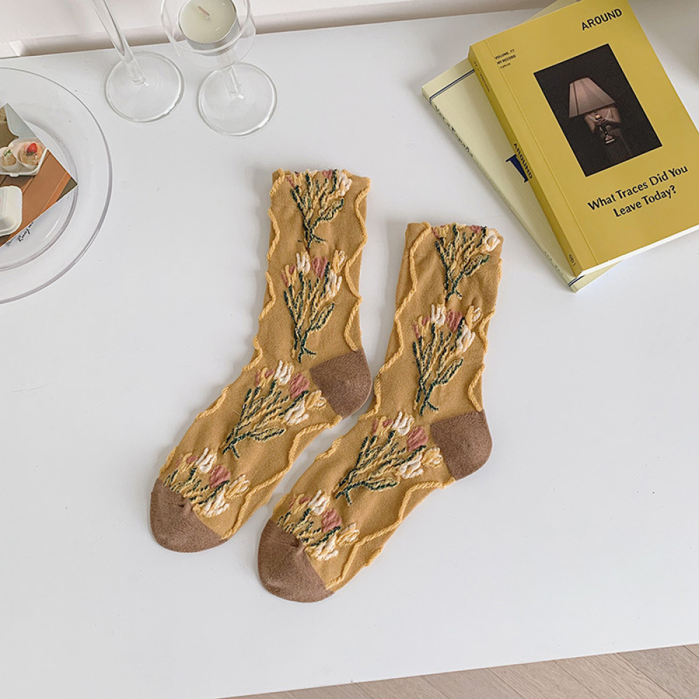 Soft Warm Retro Floral Jacquard Socks