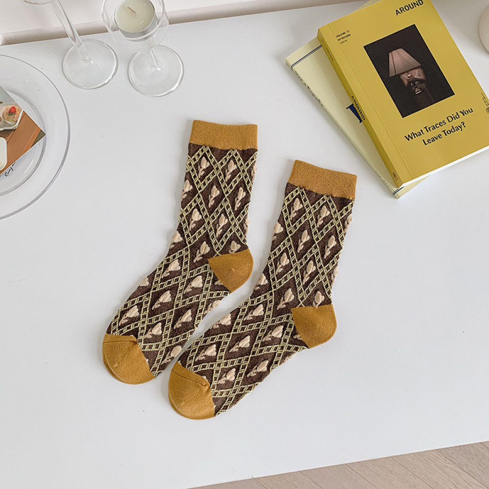 Soft Warm Retro Floral Jacquard Socks