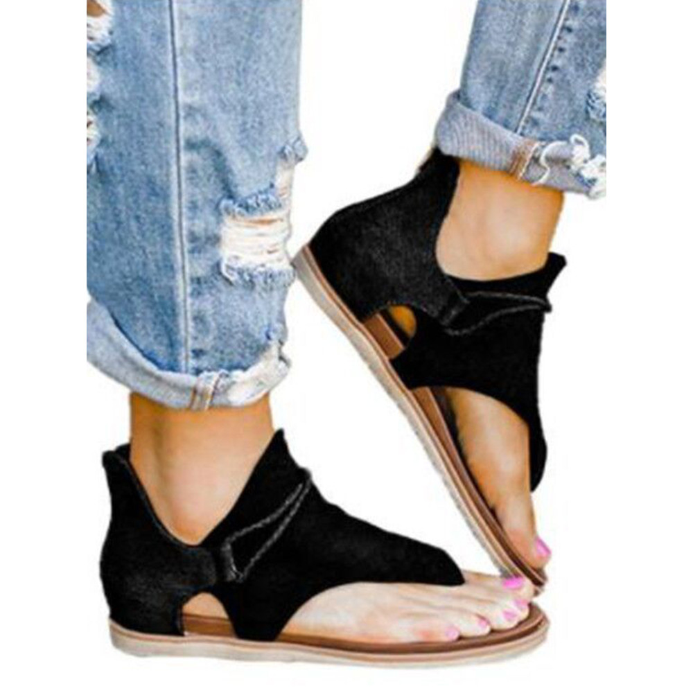 Solid Flat Back Zip Casual Thong Sandals