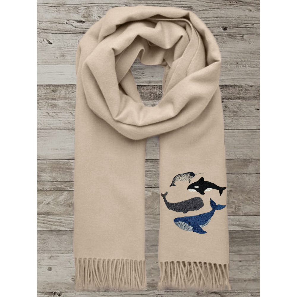 Species of Whales Embroidery Art Cozy Scarf