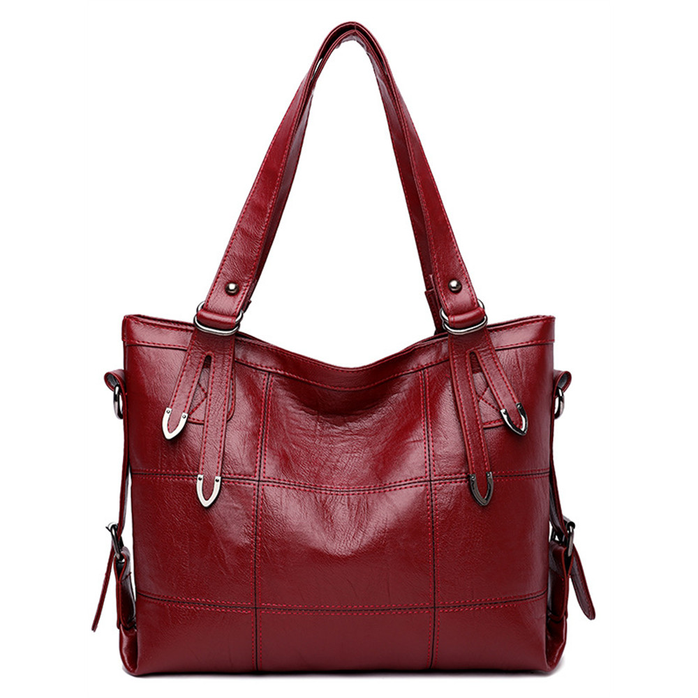 Square Seamed Soft Leather Utility Tote Bag