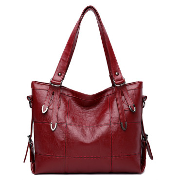 Square Seamed Soft Leather Utility Tote Bag