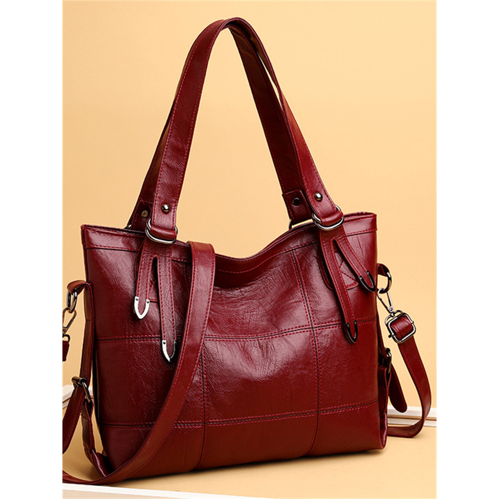 Square Seamed Soft Leather Utility Tote Bag