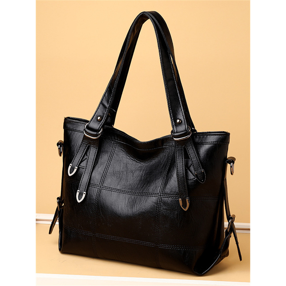 Square Seamed Soft Leather Utility Tote Bag