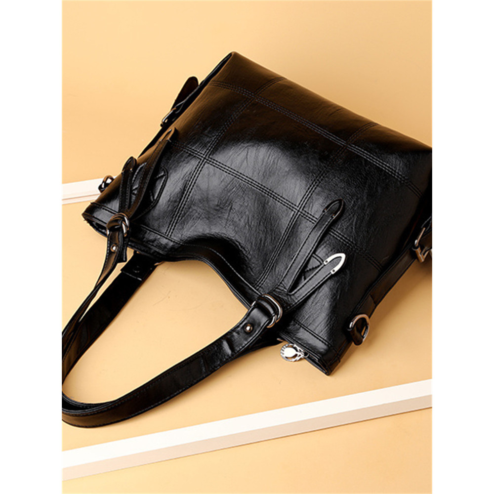 Square Seamed Soft Leather Utility Tote Bag