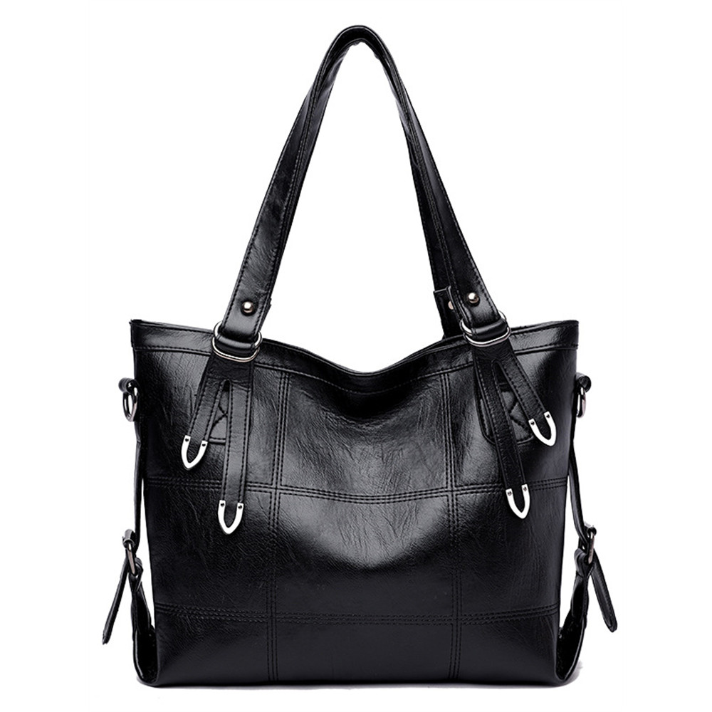 Square Seamed Soft Leather Utility Tote Bag