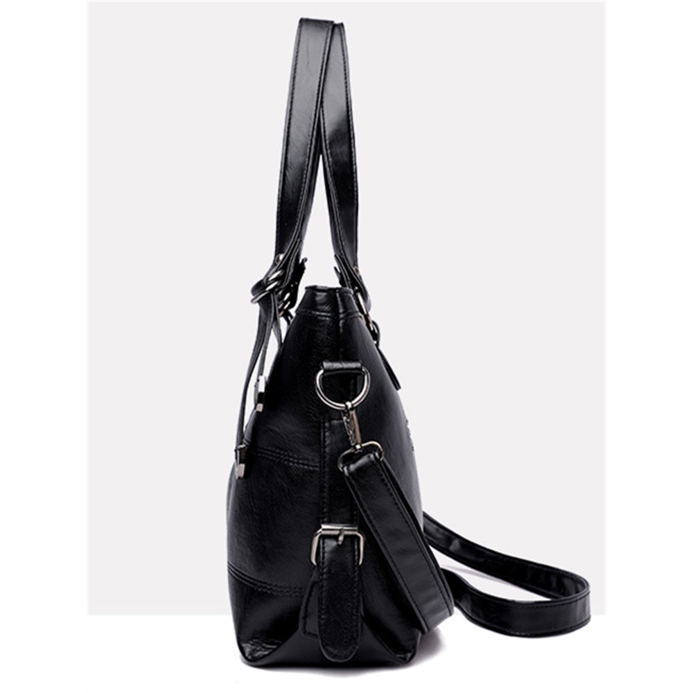 Square Seamed Soft Leather Utility Tote Bag