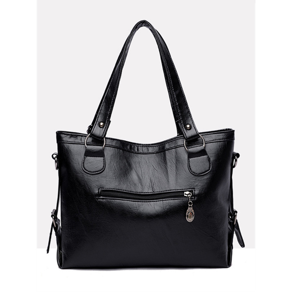 Square Seamed Soft Leather Utility Tote Bag
