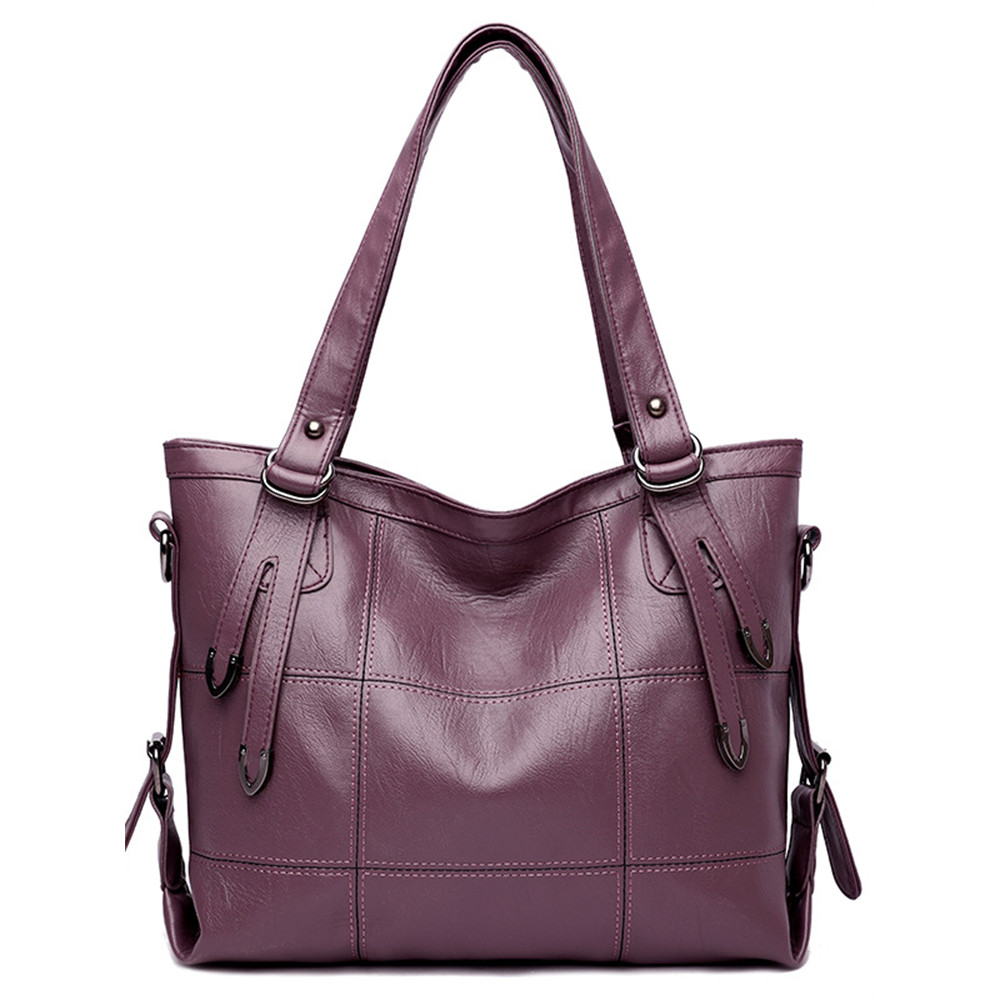 Square Seamed Soft Leather Utility Tote Bag
