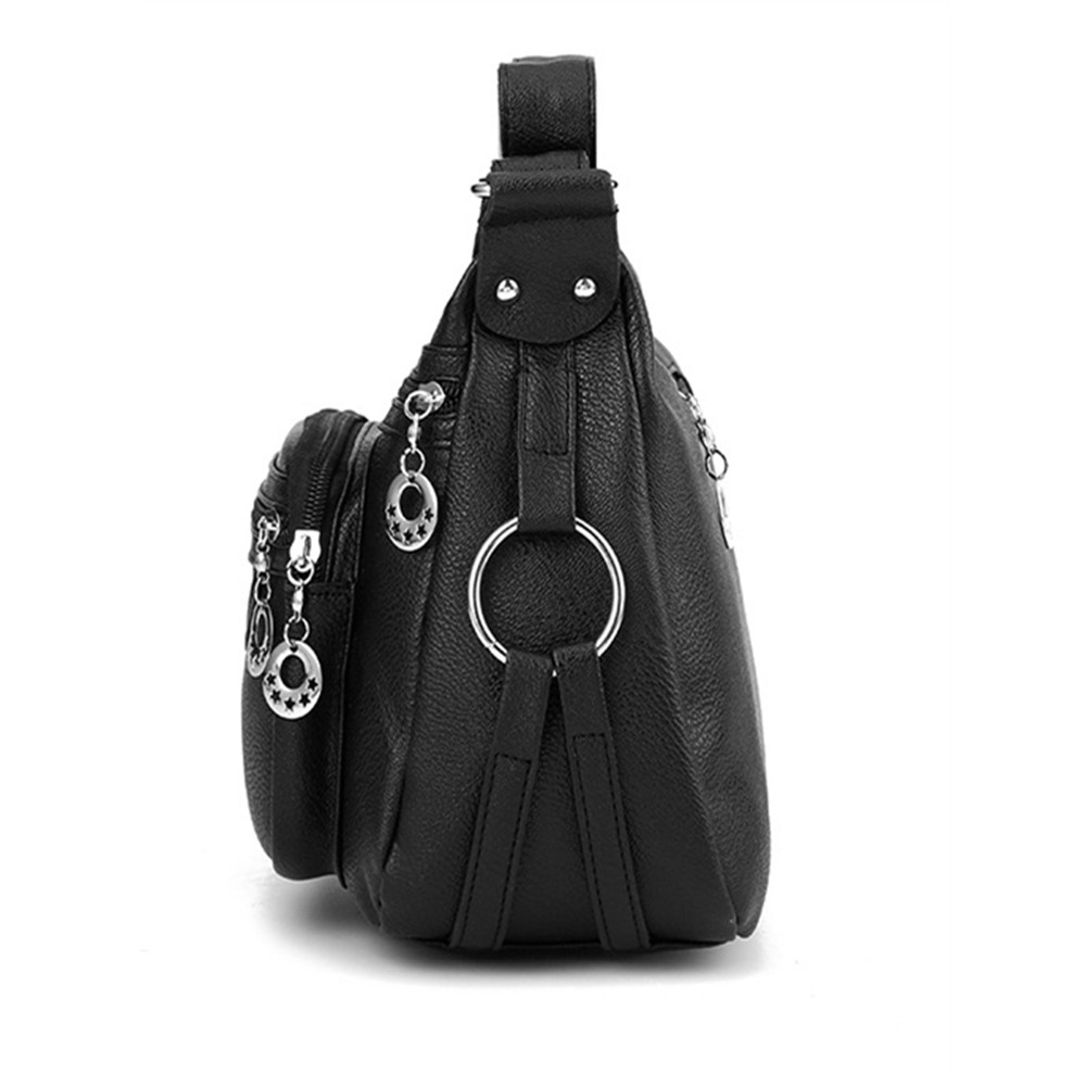 Star Hollow Zippers Soft Leather Utility Bag
