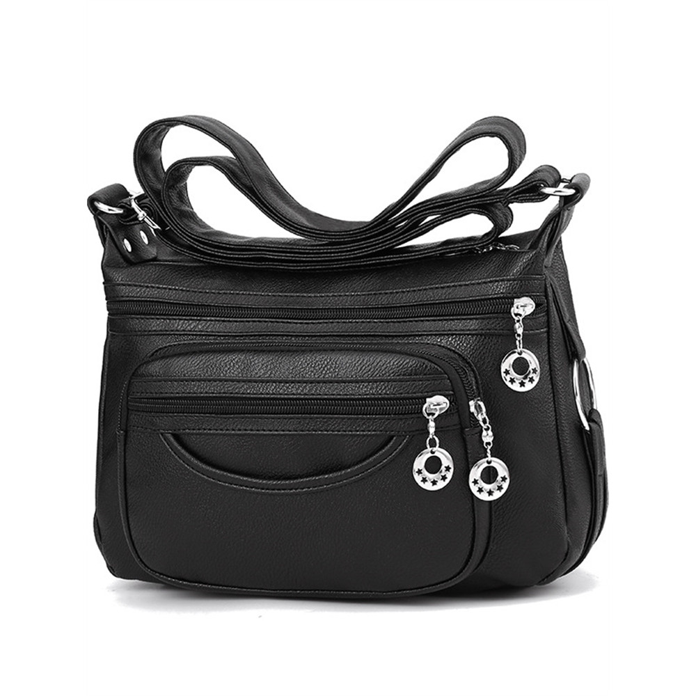Star Hollow Zippers Soft Leather Utility Bag