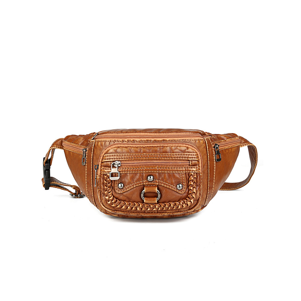 Studded Braid Details Soft Leather Shoulder Waist Bag