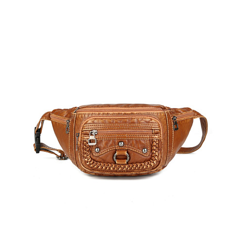 Studded Braid Details Soft Leather Shoulder Waist Bag