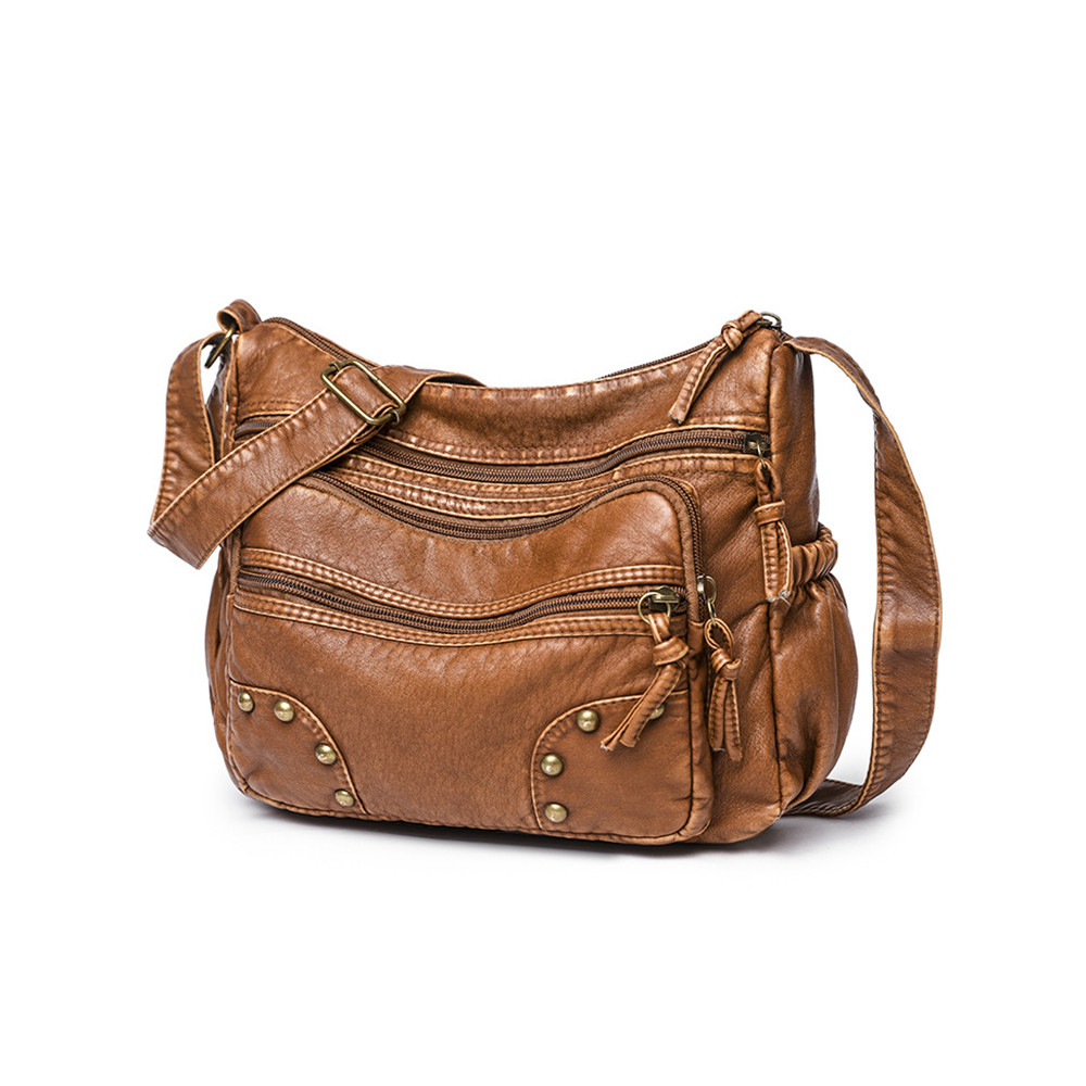 Studded Washed Leather Crossbody Bag
