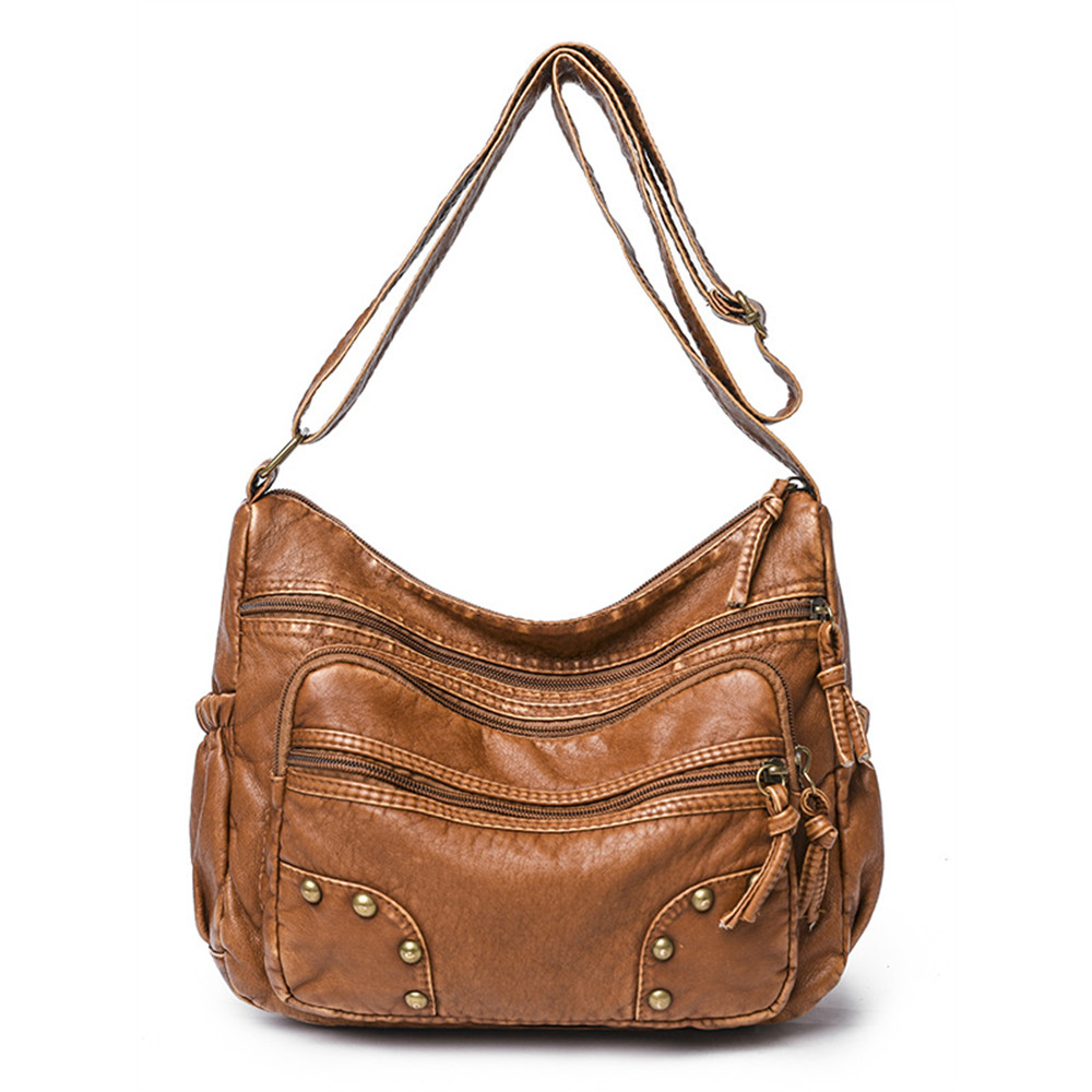 Studded Washed Leather Crossbody Bag
