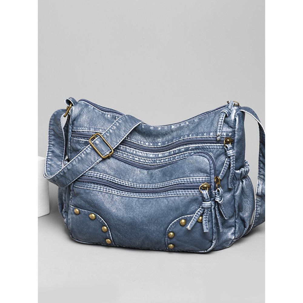Studded Washed Leather Crossbody Bag
