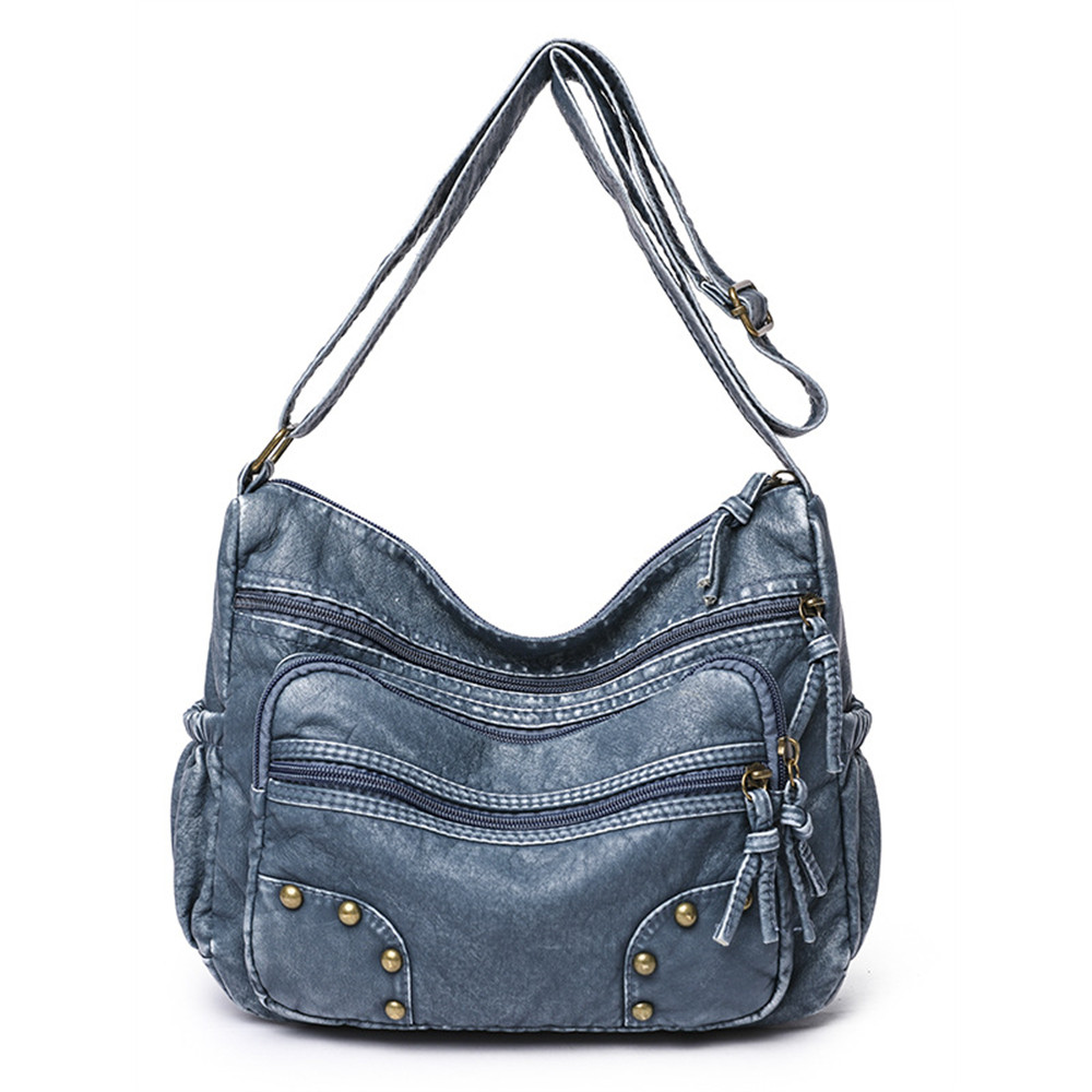 Studded Washed Leather Crossbody Bag