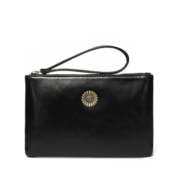 Sunflower Button Oiled Leather Handbag Coin Purse