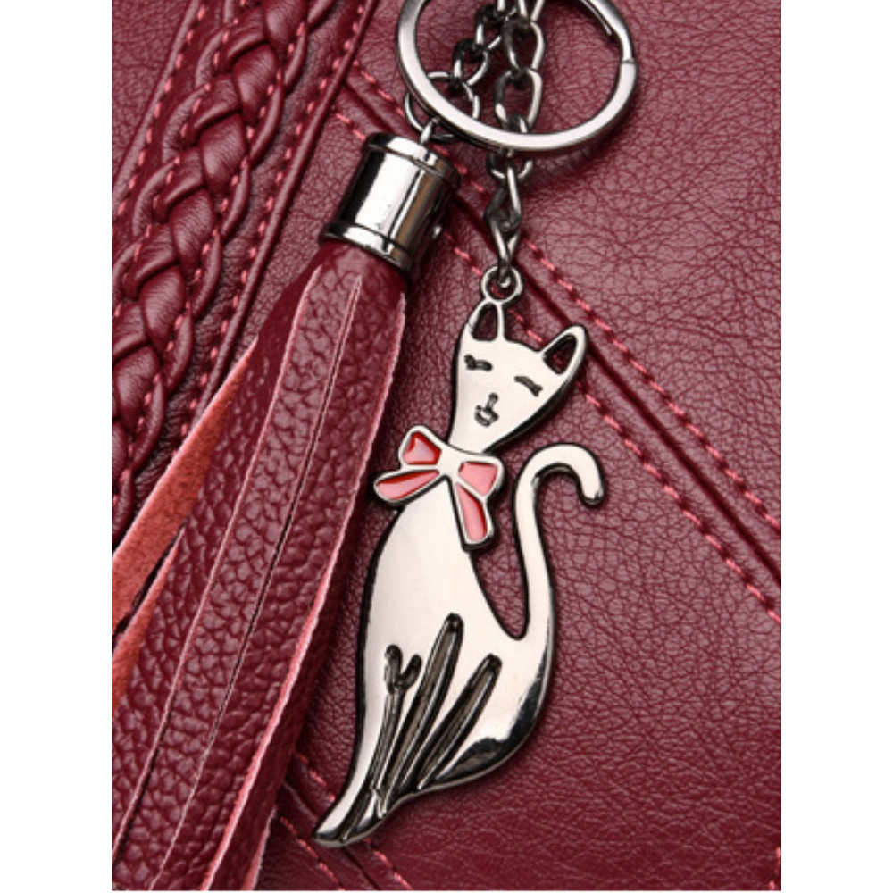 Tassel & Kitty Pendant Patchwork Tote Bag