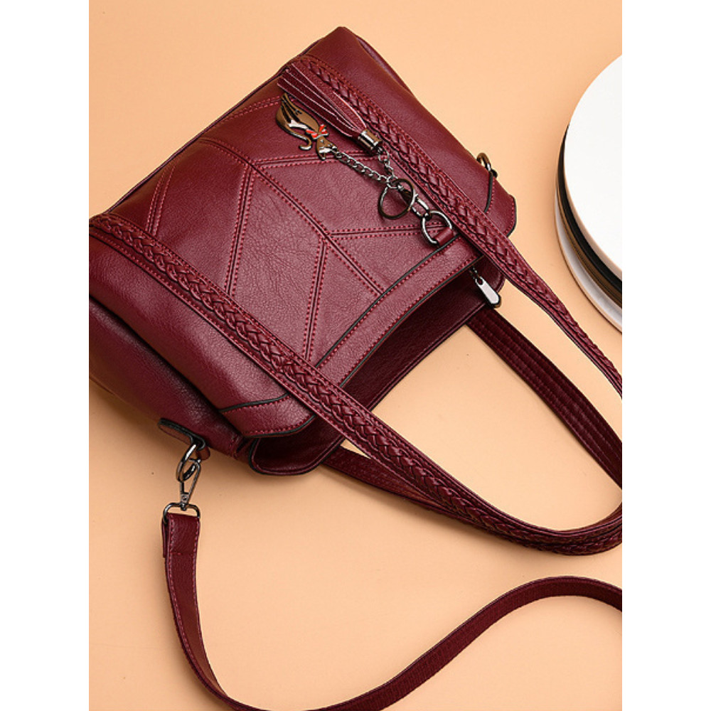 Tassel & Kitty Pendant Patchwork Tote Bag