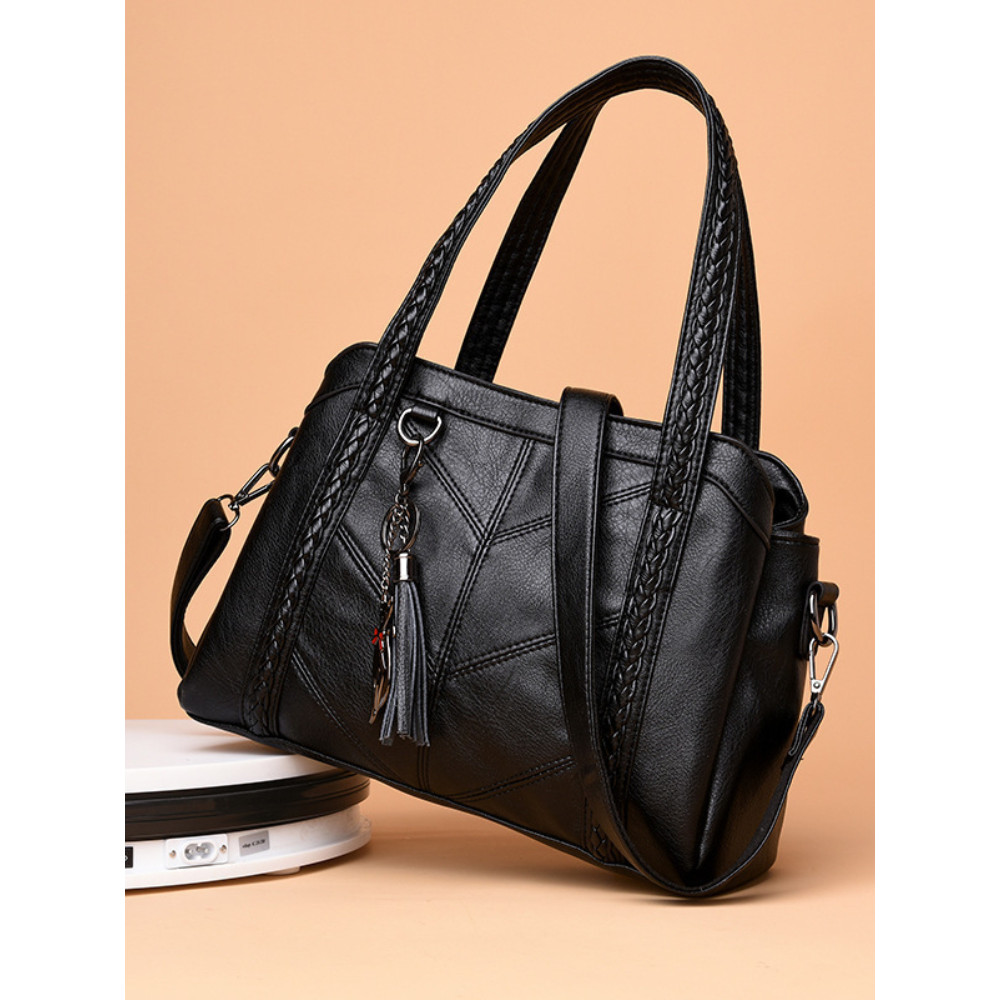 Tassel & Kitty Pendant Patchwork Tote Bag