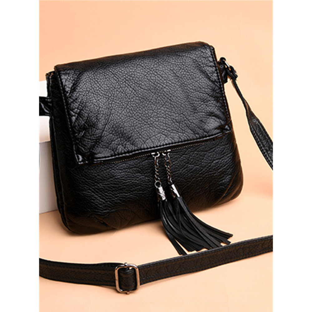 Tassels Zipper Flap Portable Crossbody Bag