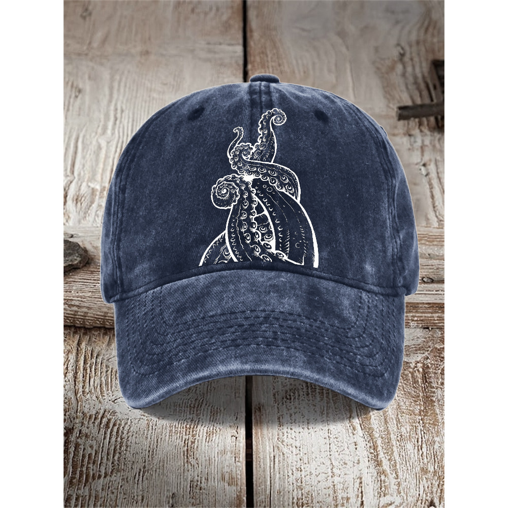 Tentacles Lino Art Cthulhu Inspired Washed Cap