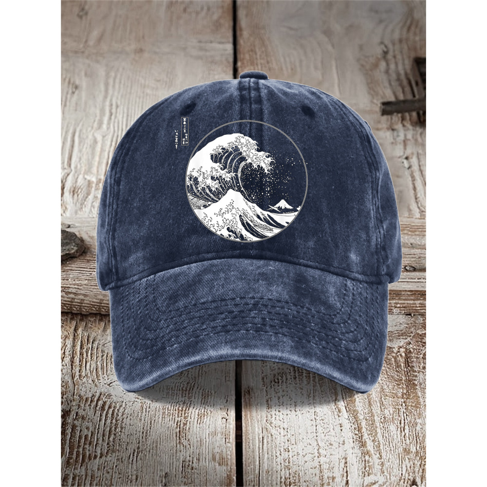 The Great Wave Japanese Lino Art Washed Cap
