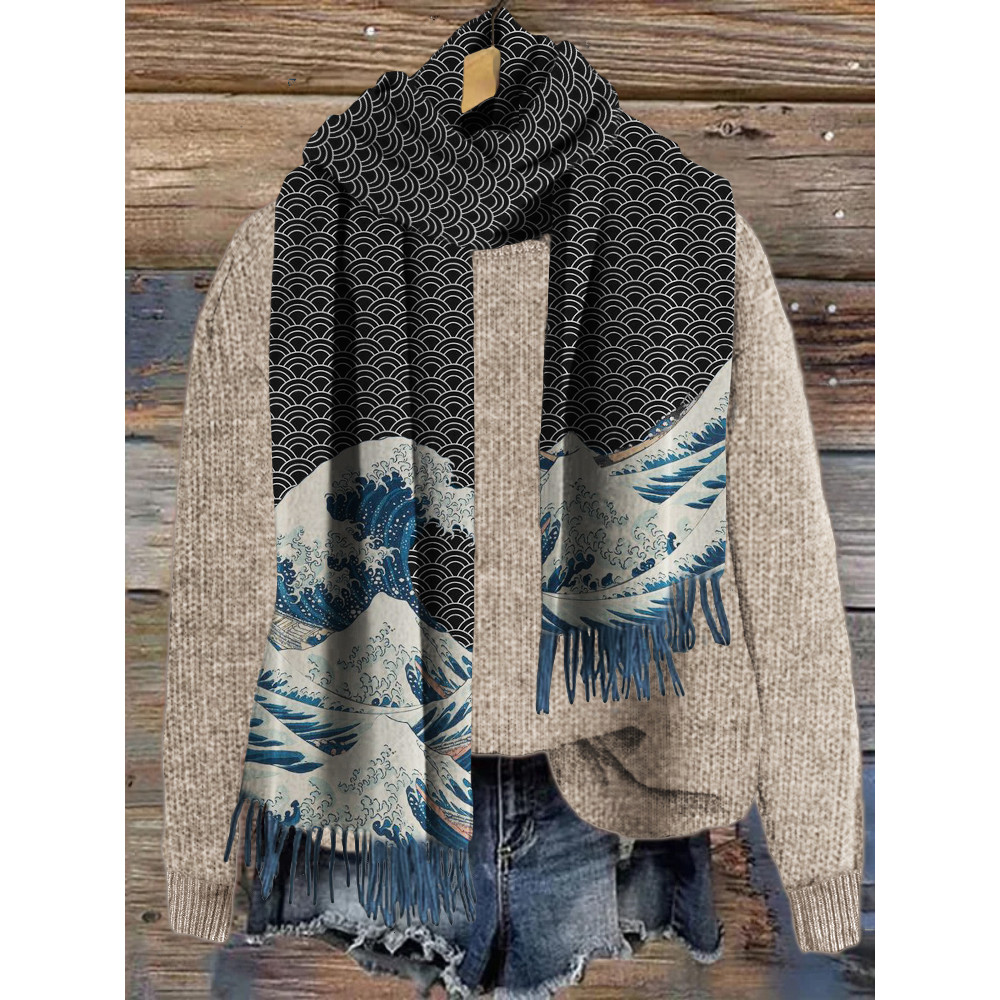 The Great Wave off Kanagawa Japanese Art Cozy Scarf