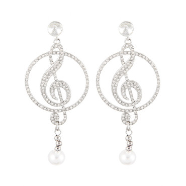 Treble Clef Pearl Pendant Bling Earrings