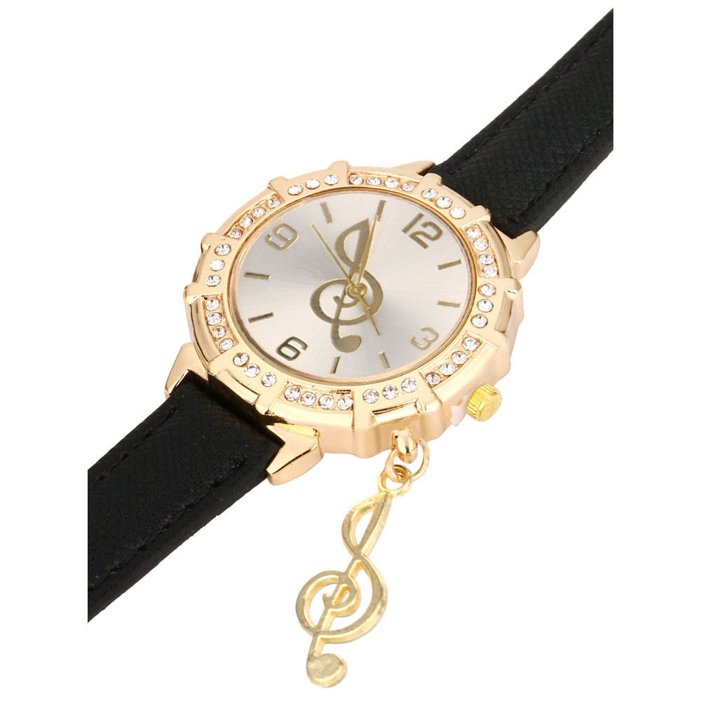 Treble Clef Rhinestone Studded Quartz Watch