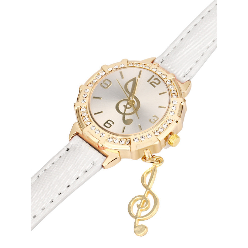 Treble Clef Rhinestone Studded Quartz Watch