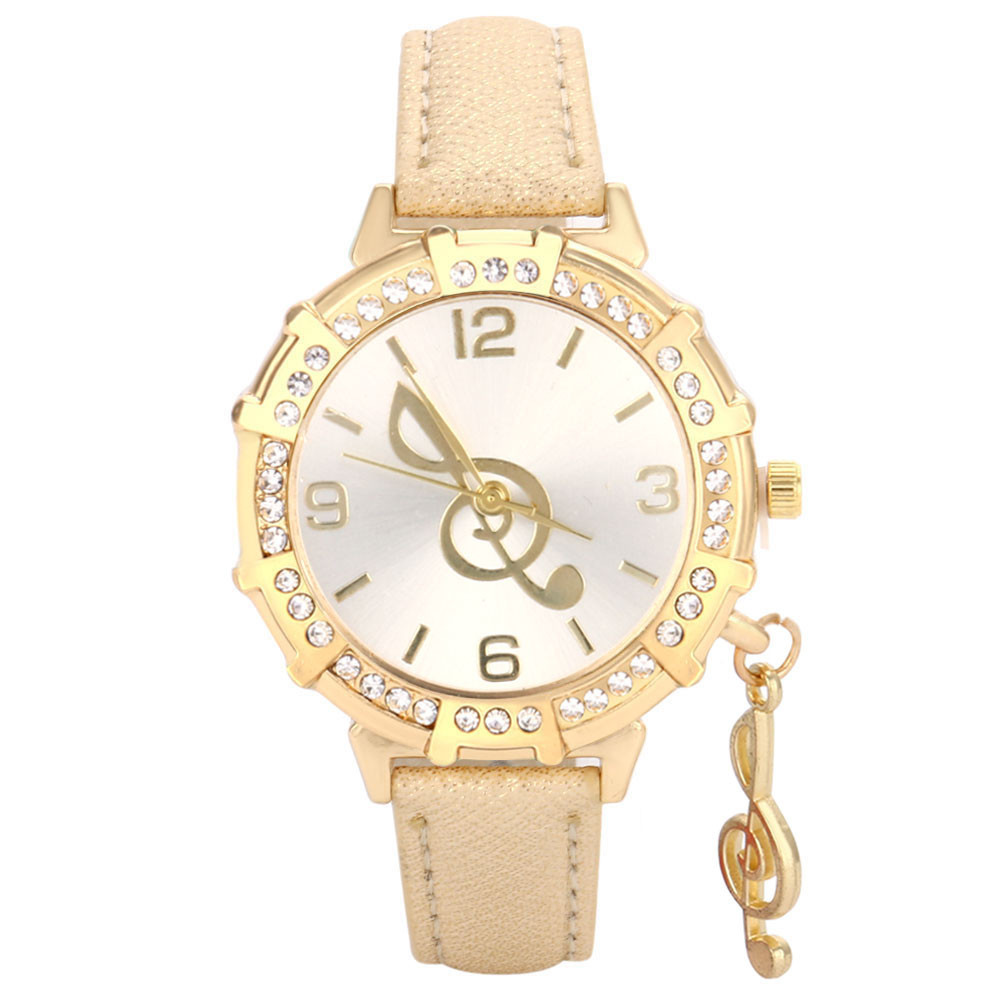 Treble Clef Rhinestone Studded Quartz Watch