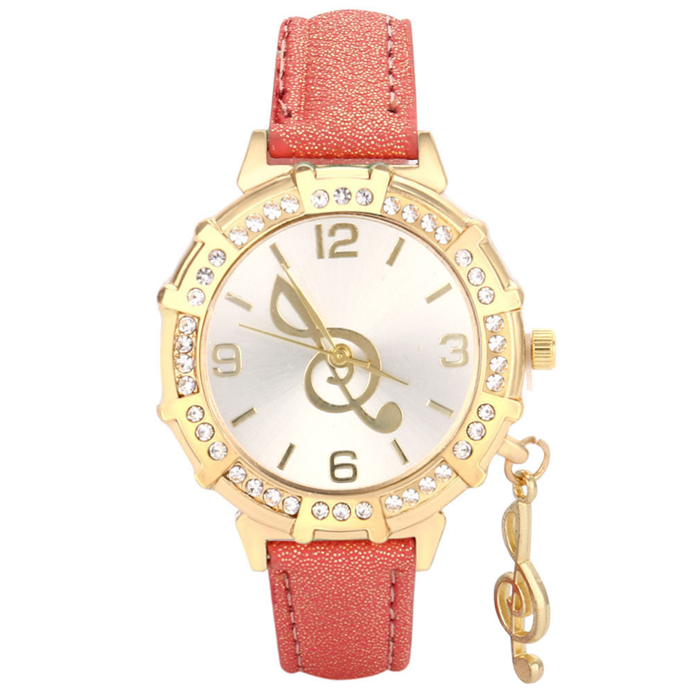Treble Clef Rhinestone Studded Quartz Watch