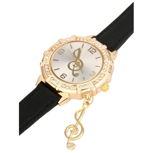 Treble Clef Rhinestone Studded Quartz Watch