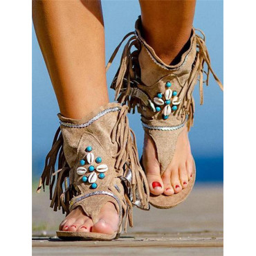 Turquoise & Shell Embellished Tassels Sandals