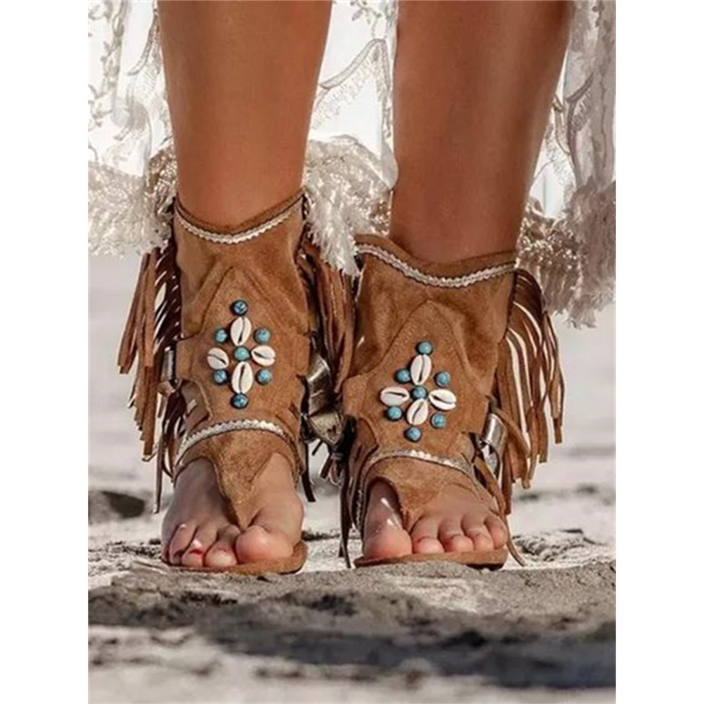 Turquoise & Shell Embellished Tassels Sandals