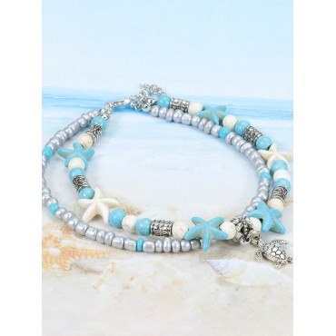 Turtle Starfish Multilayer Anklet Piece Set