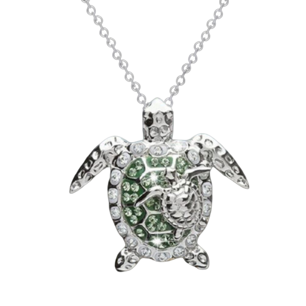 Two Tone Turtle Rhinestone Pendant Necklace