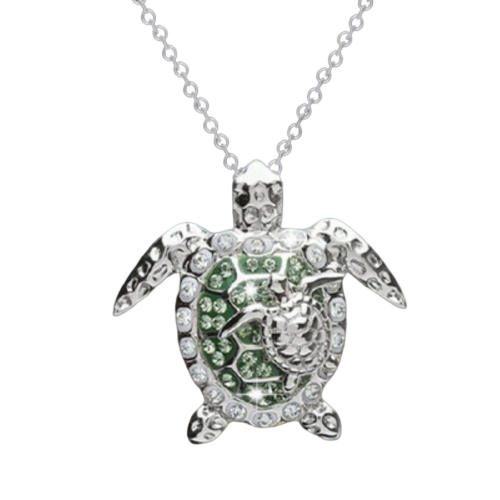 Two Tone Turtle Rhinestone Pendant Necklace