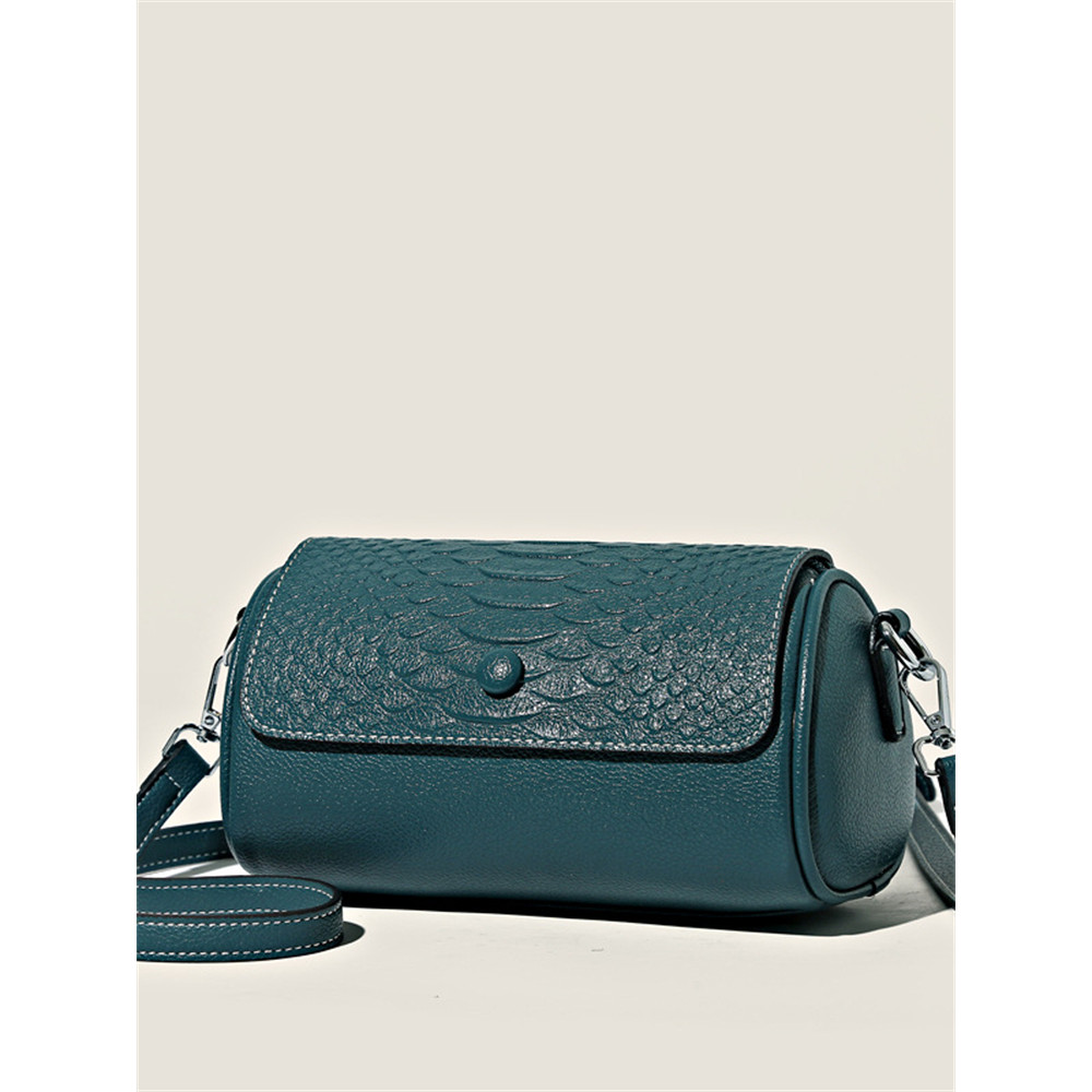 Unique Embossed Flap Cylinder Crossbody Bag