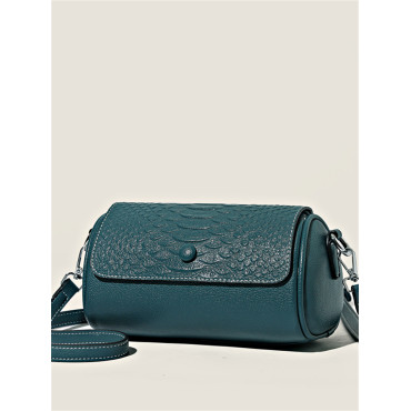 Unique Embossed Flap Cylinder Crossbody Bag