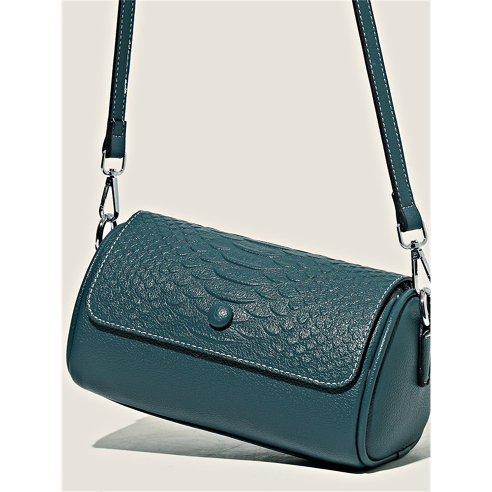 Unique Embossed Flap Cylinder Crossbody Bag