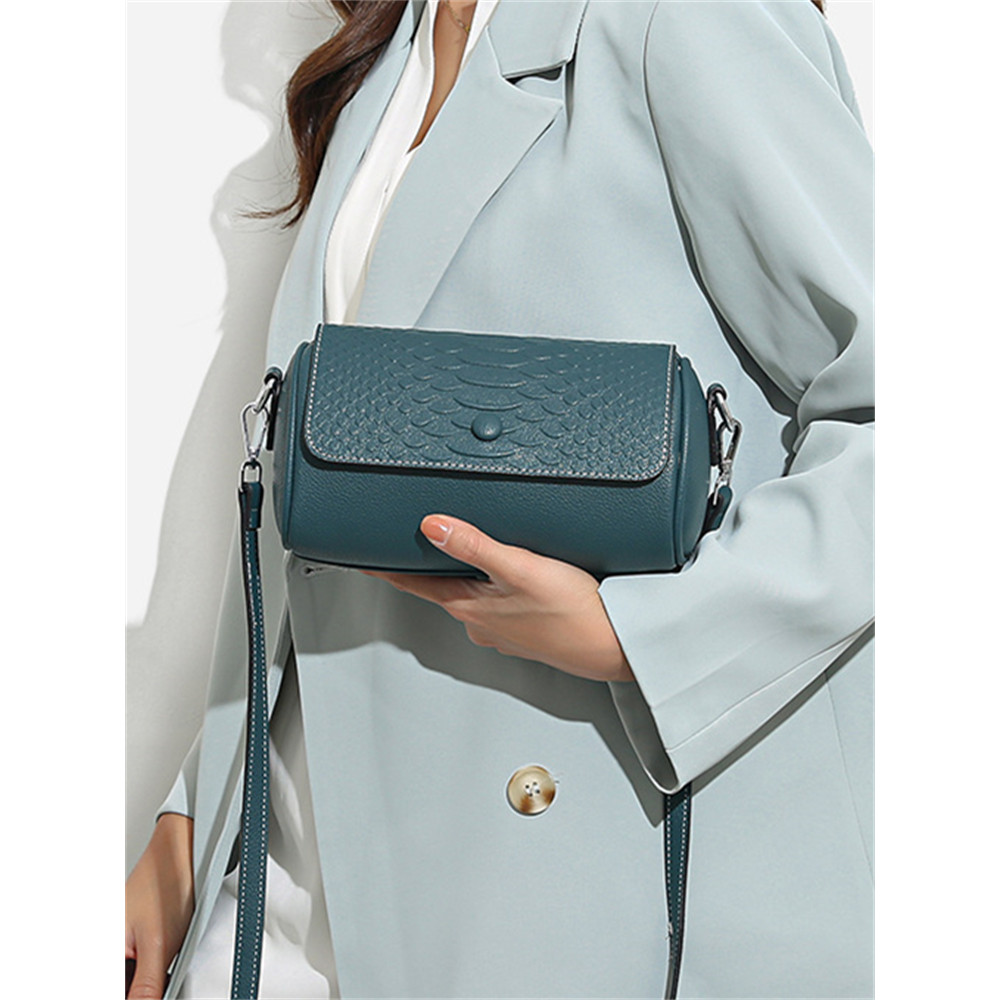 Unique Embossed Flap Cylinder Crossbody Bag